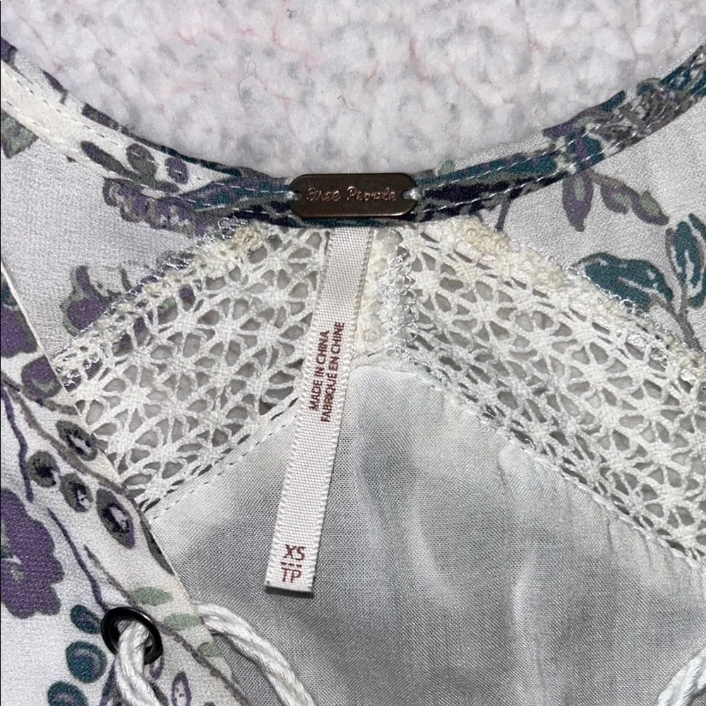 Free People White Graphic Tie Front Blouse